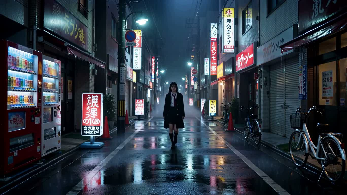 Femme ailée de l'ombre sous la pluie néon