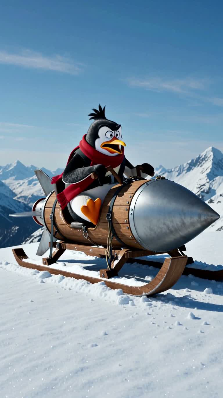 La course du traîneau-fusée des pingouins