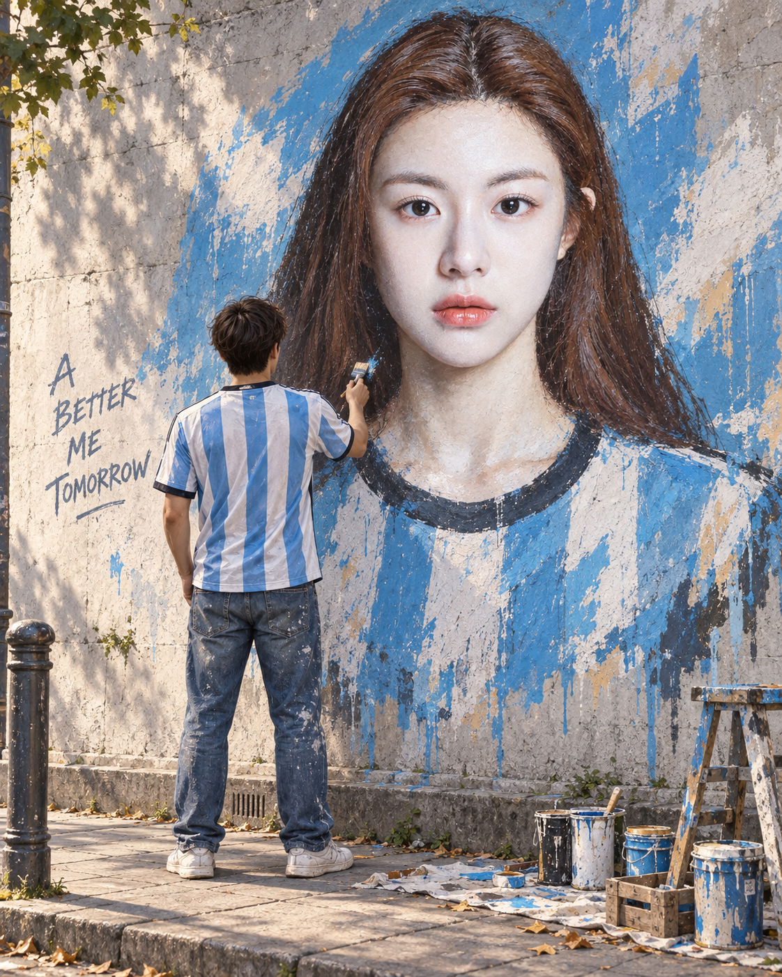Man Painting His Surreal Mural Portrait