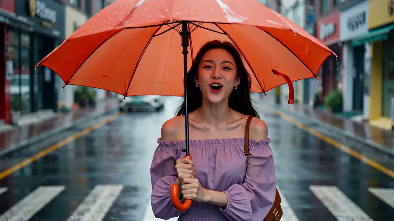 雨伞下的俏皮欢笑