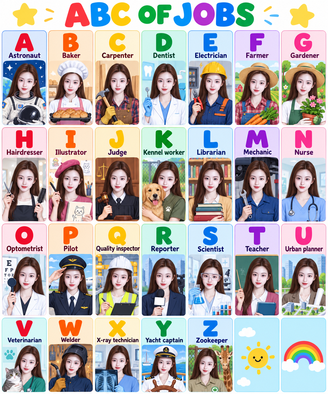色彩缤纷的儿童职业启蒙字母表海报 — AI image creation