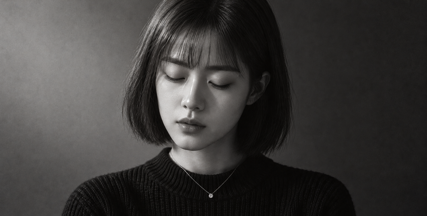 Portrait en noir et blanc d'une femme aux cheveux courts avec frange
