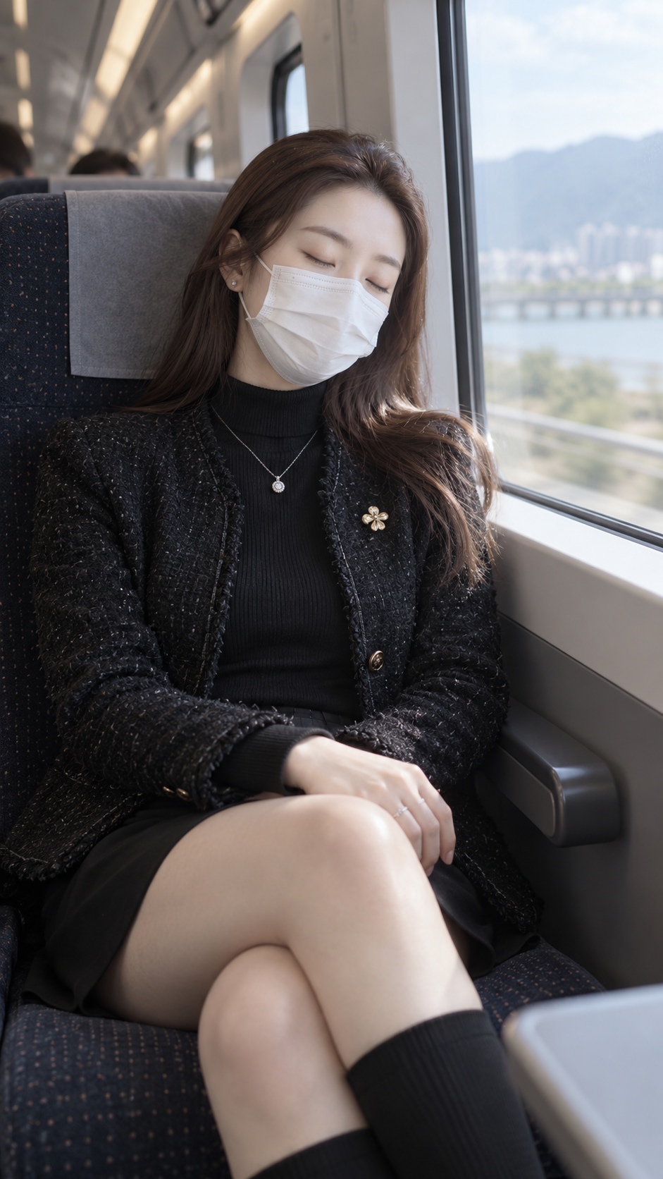 列车窗边的静谧休憩肖像