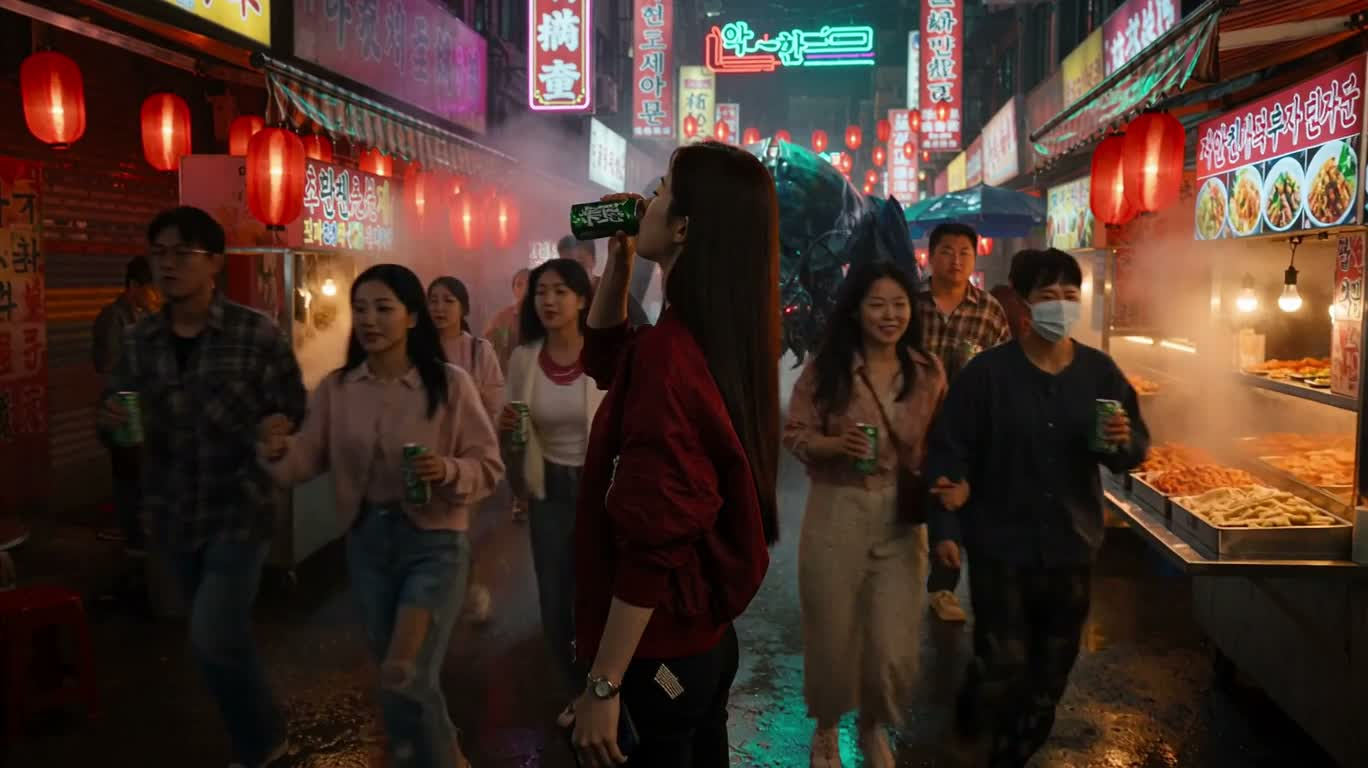 Nuit de pluie néon : éveil d'énergie