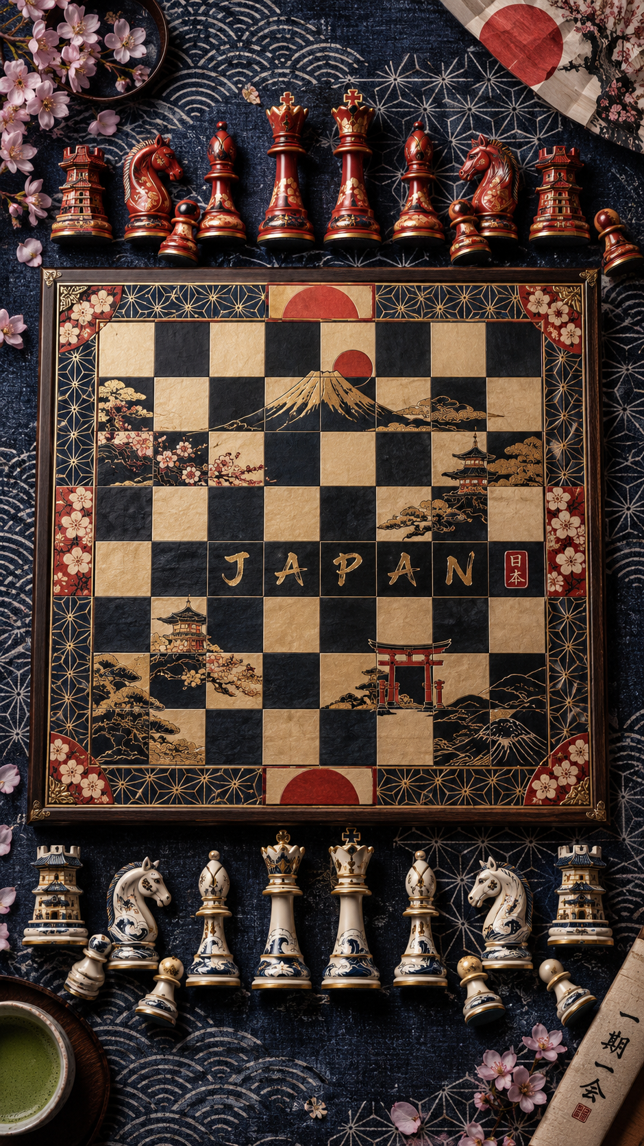 日本传统纹样棋盘编辑静物