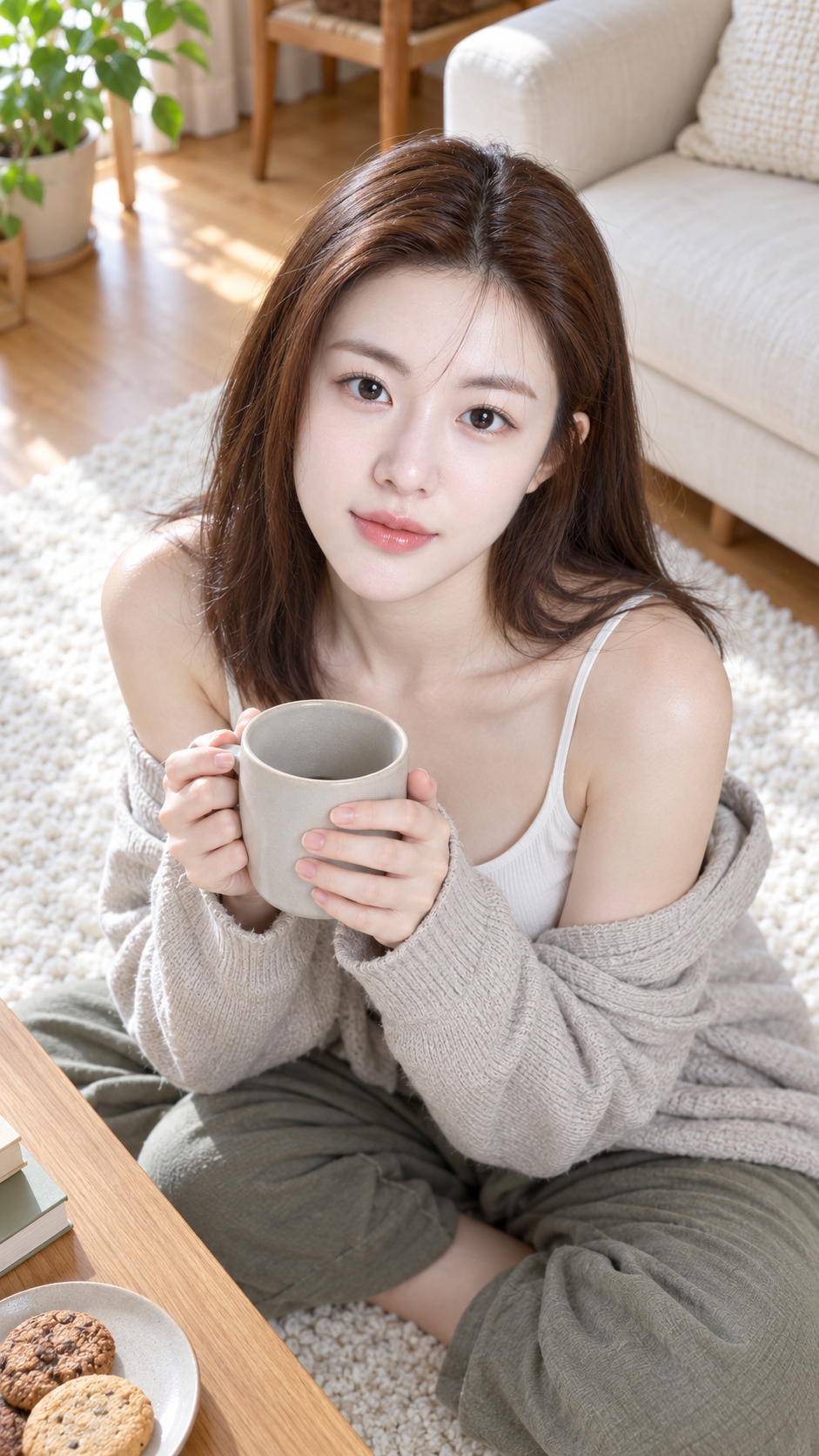 따뜻한 집에서 컵을 들고 — AI image creation
