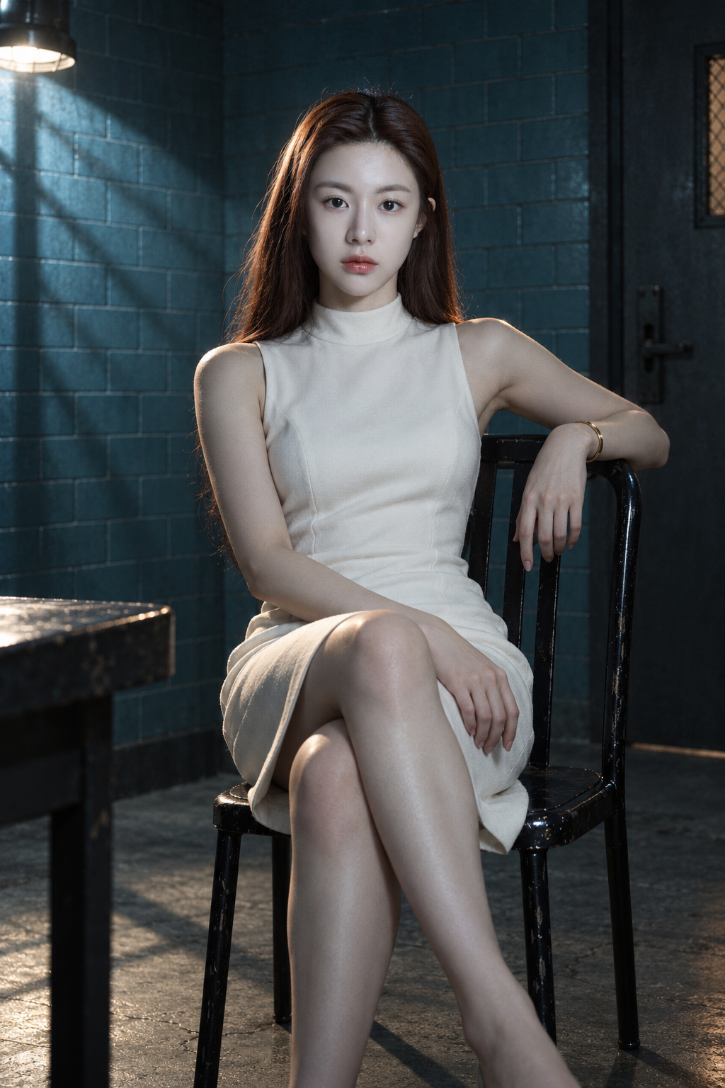 청람색 심문실의 클래식 필름 누아르 초상