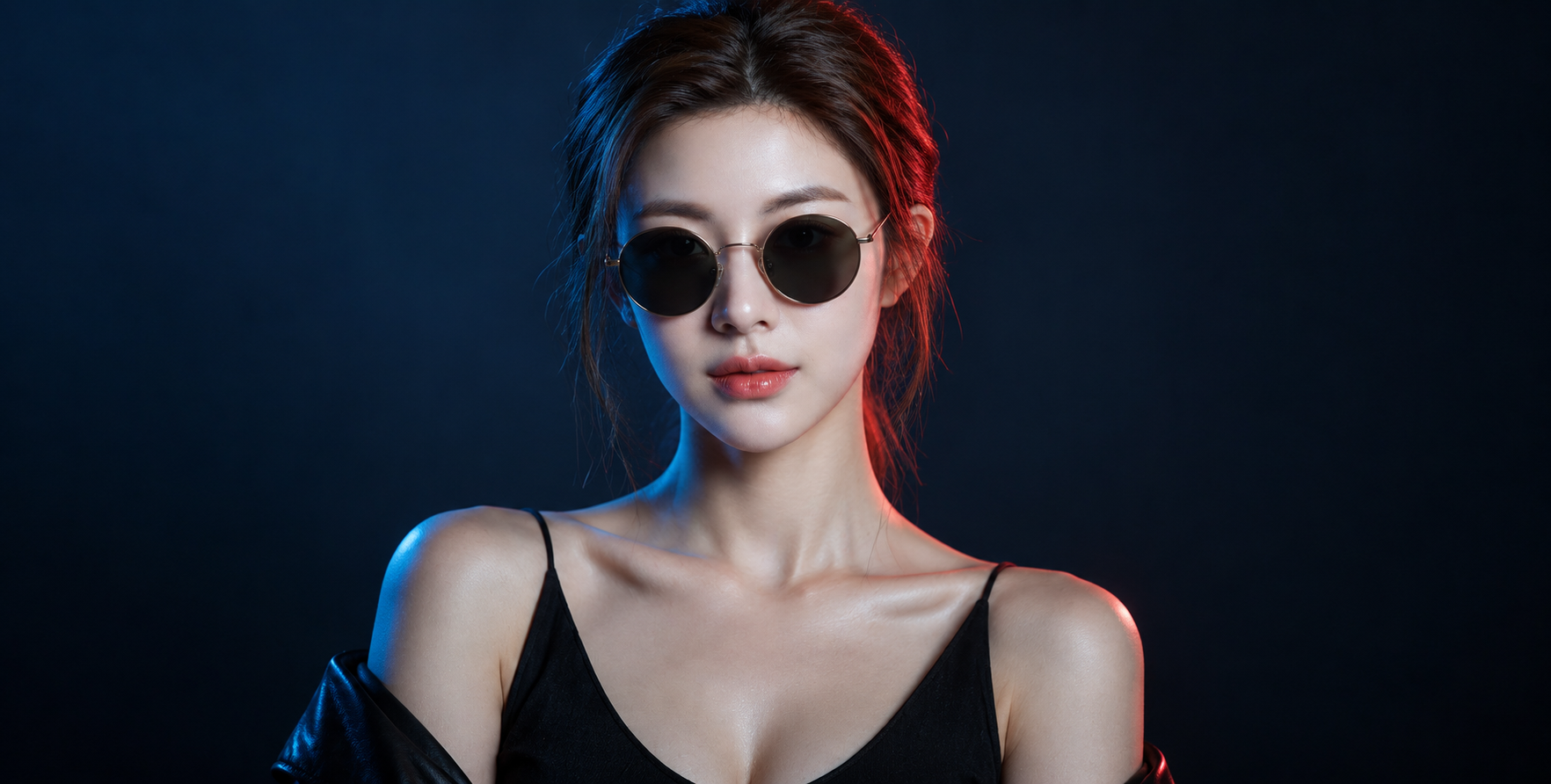 赛博暗黑风复古墨镜女肖像
