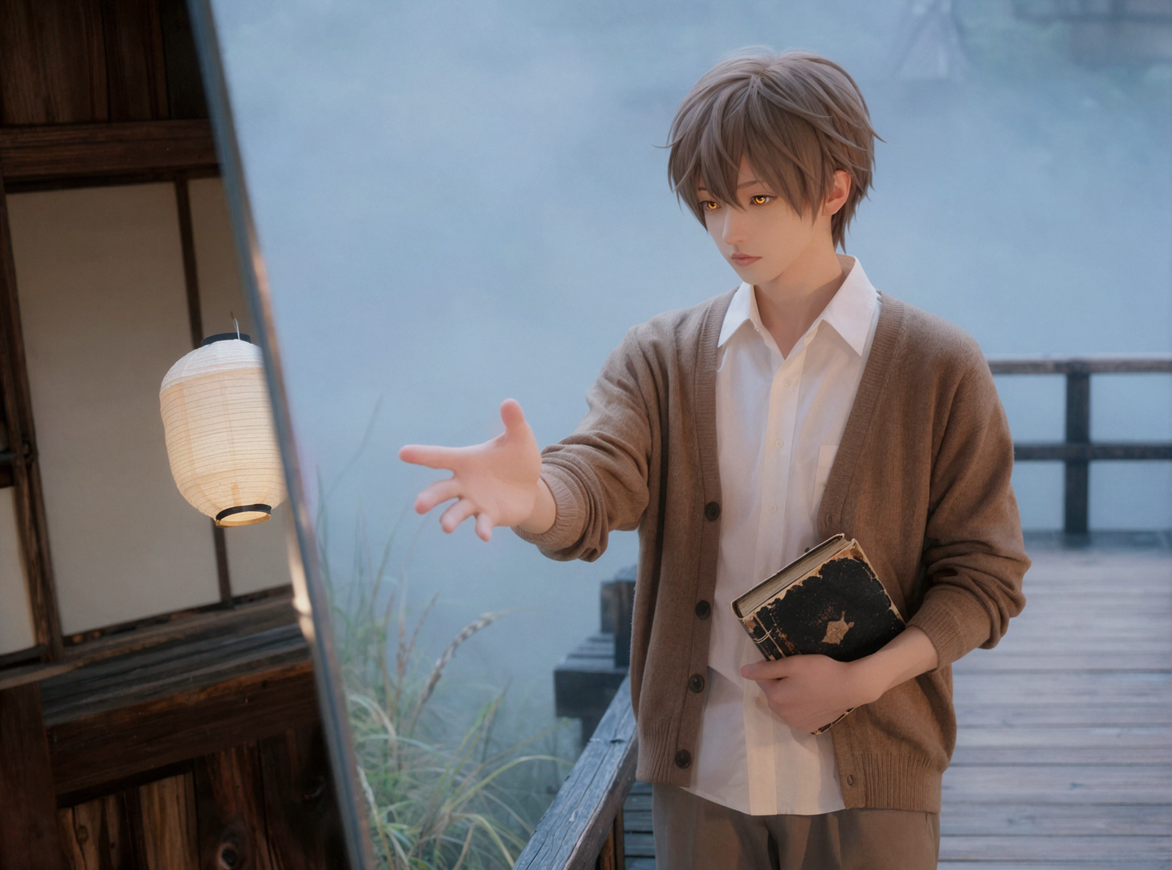 夏目貴志・風に揺れる紙灯籠・鏡の物語 — AI image creation