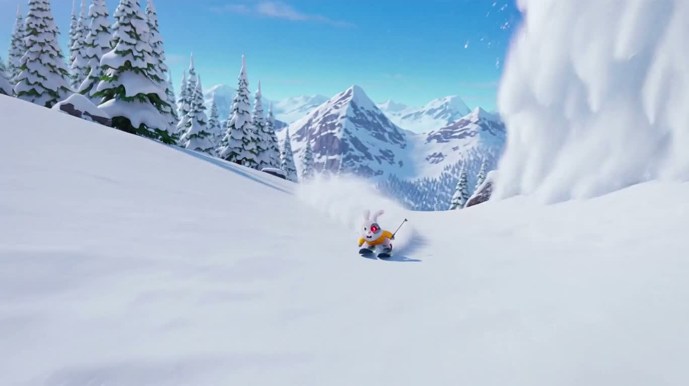 Lapin à l'œil mécanique dans une course d'avalanche