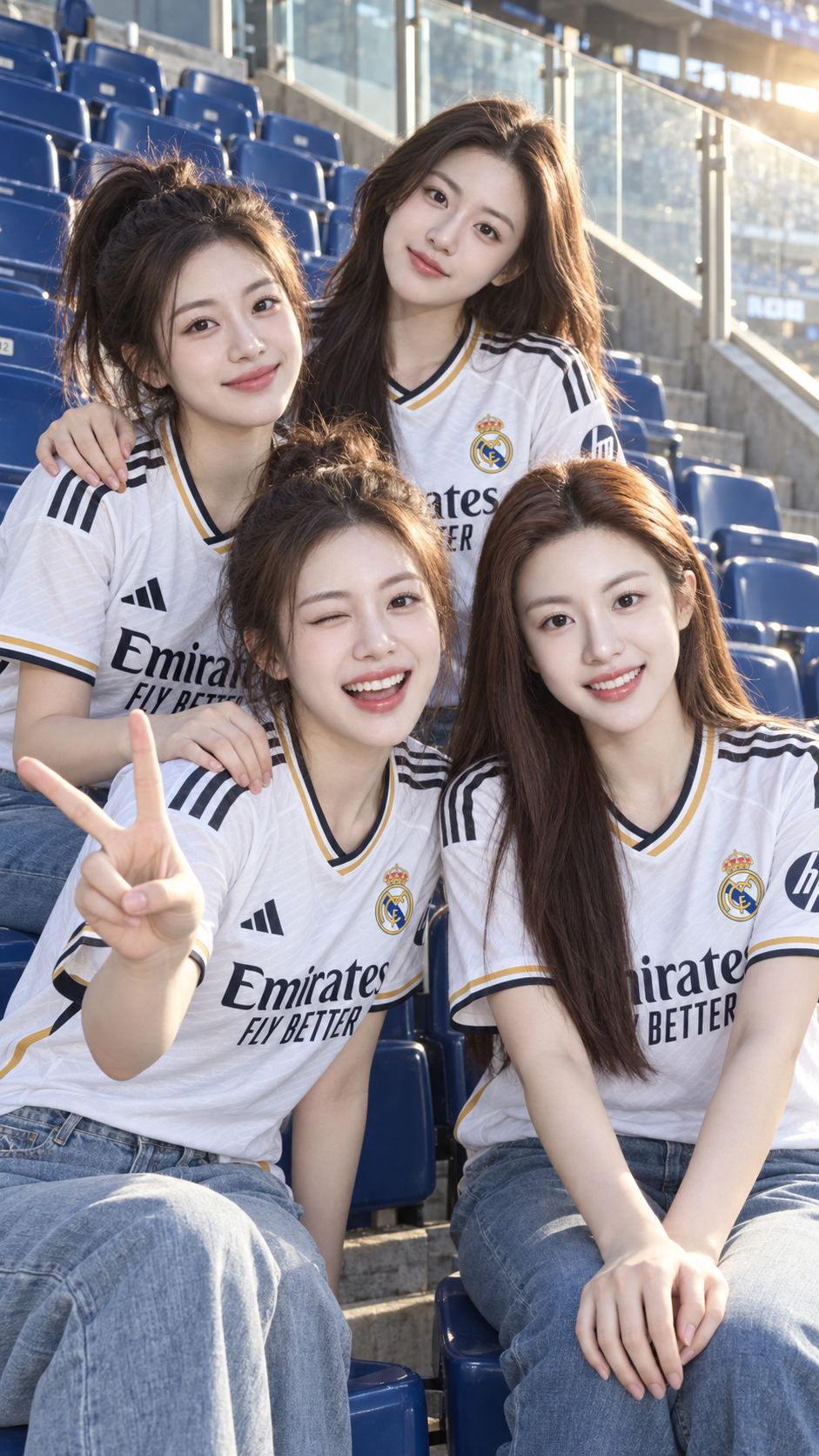 Quatre supporters adultes du Real Madrid dans les tribunes