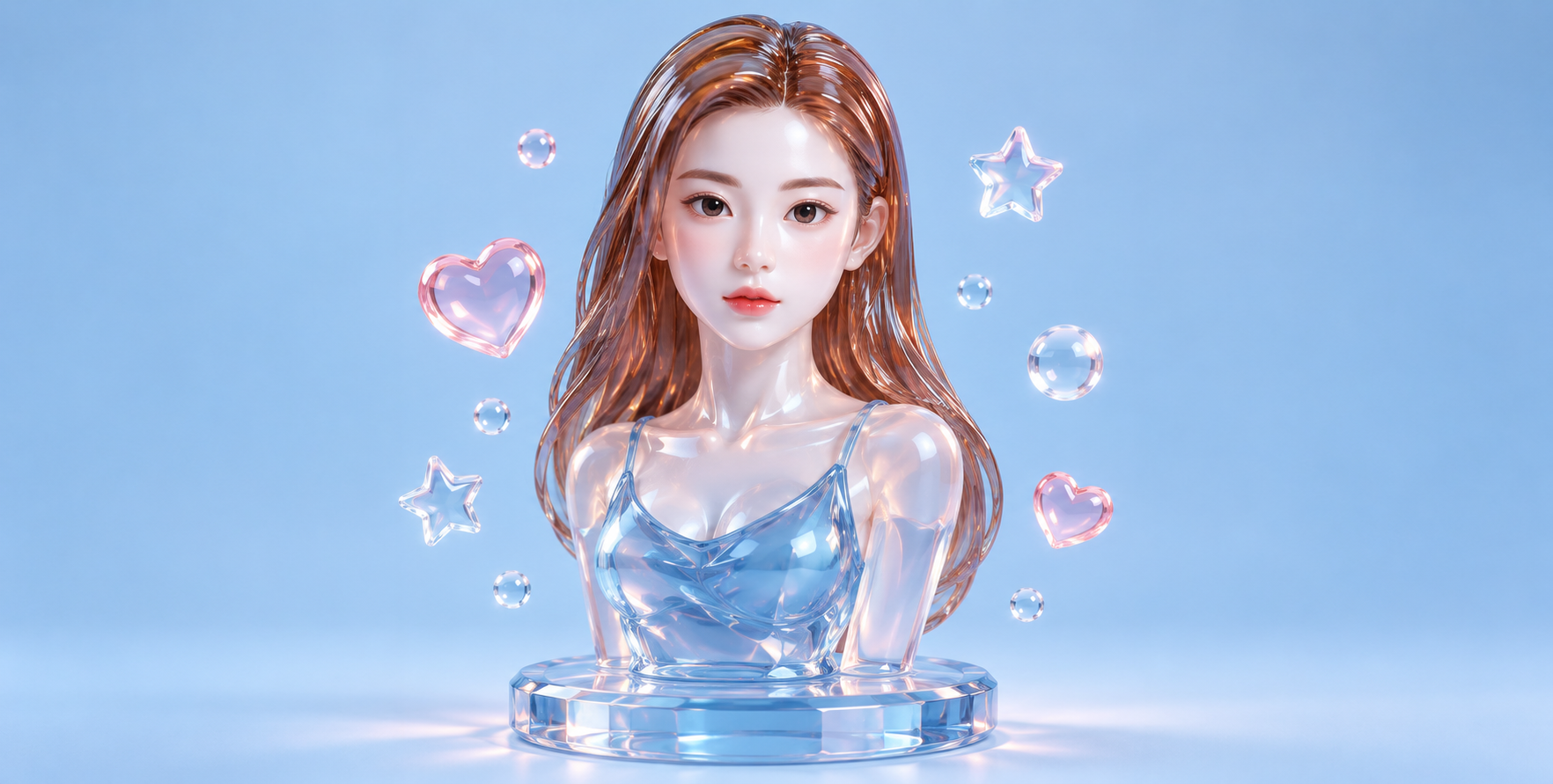 몽환적인 크리스털 컬러 유리 피규어 3D 렌더링
