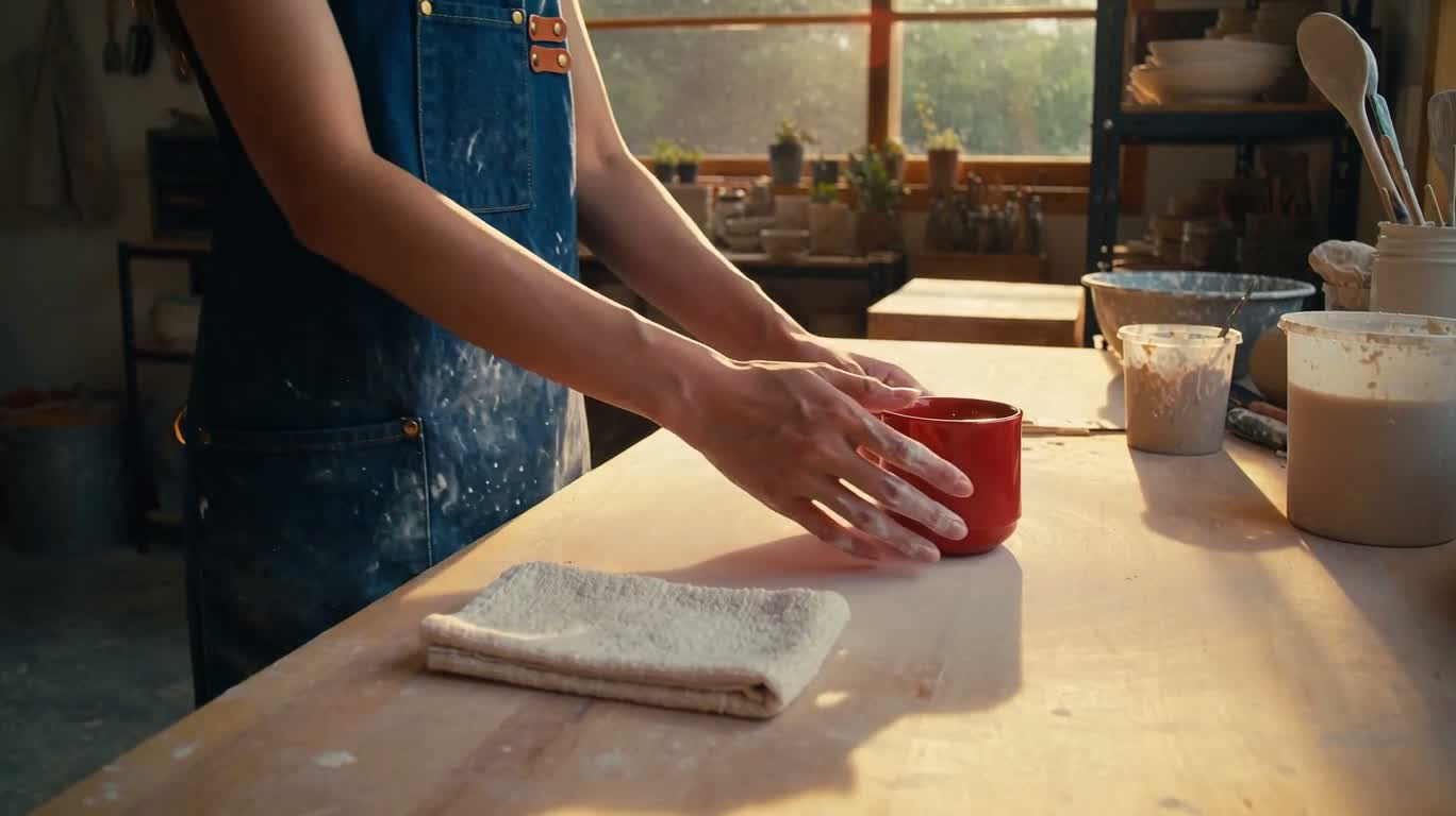 Artisanat continu dans l'atelier de poterie ensoleillé