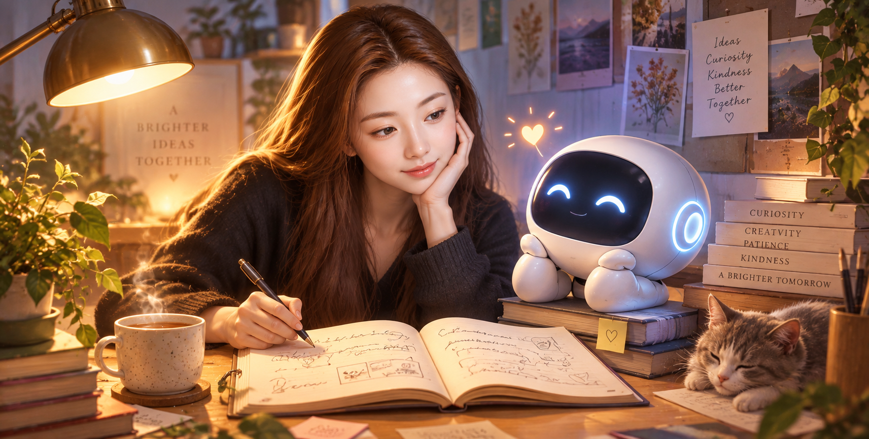 以温暖书桌隐喻人与AI的创作协作