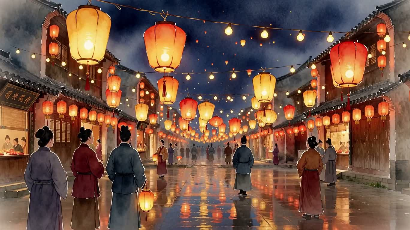 수채화 등불 축제의 밤 — AI video creation