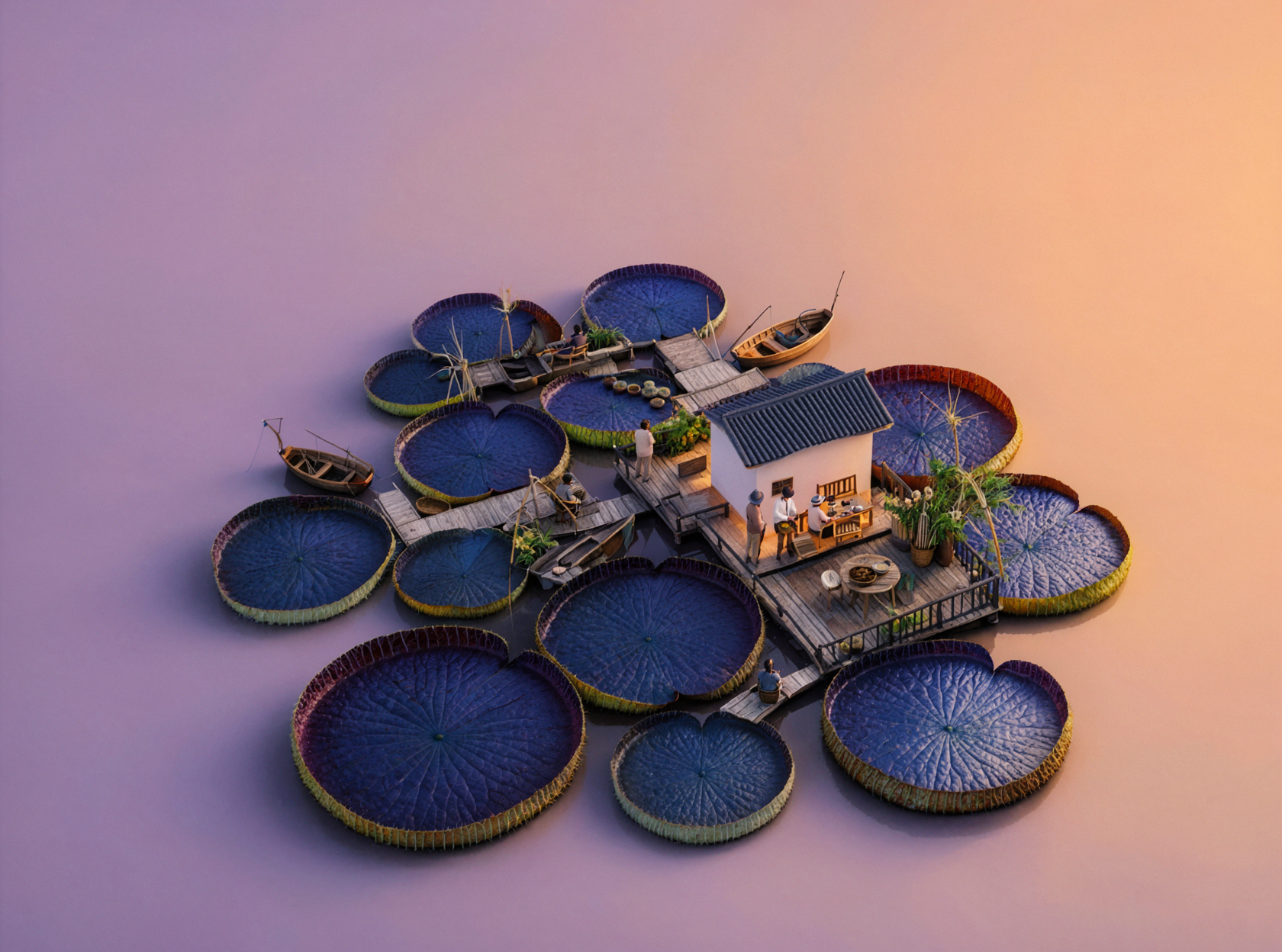 漂浮渔村 · 极简产品 — AI image creation