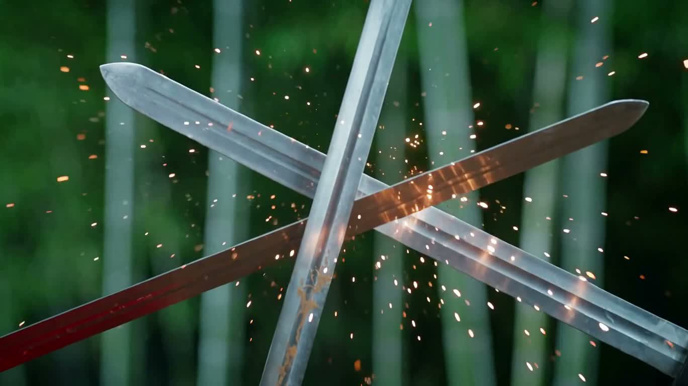 Double Lames au Bosquet de Bambou : Duel en Tons Froids — AI video creation