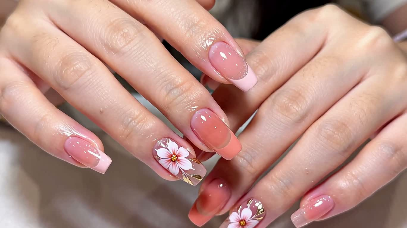 Soft Pastel Gilded Floral Nails — AI video creation