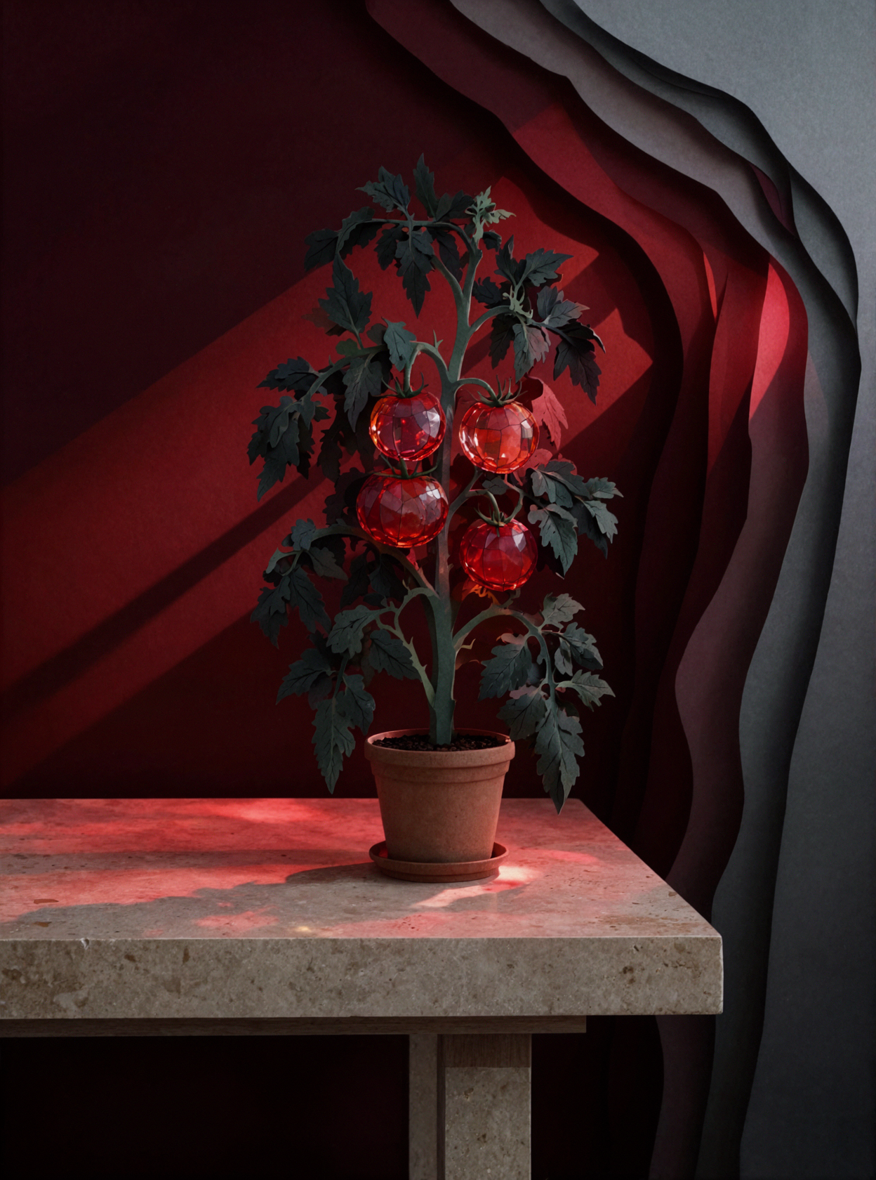 Serre de tomates en verre · Boîte lumineuse en papier découpé