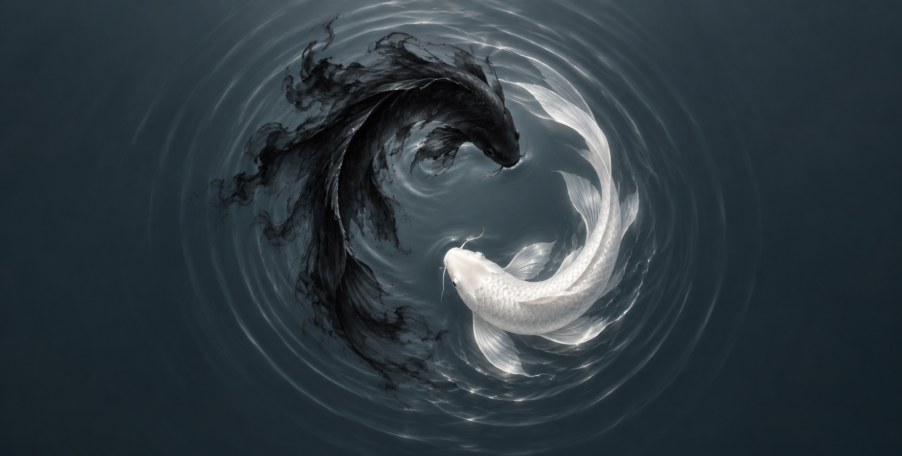 黑白光墨锦鲤构成的水面太极 — AI image creation