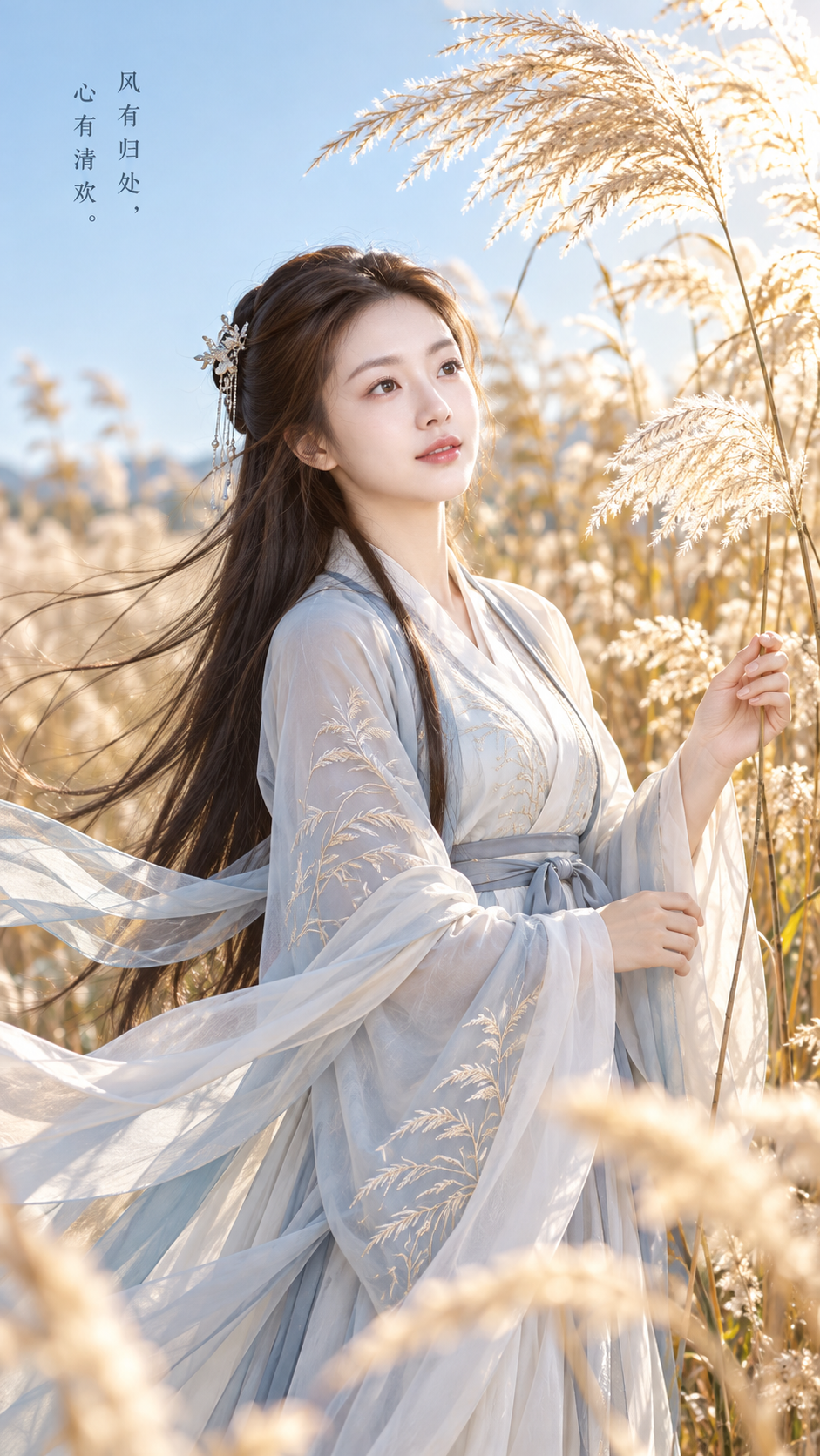 唯美国风秋日芦苇人像摄影 — AI image creation