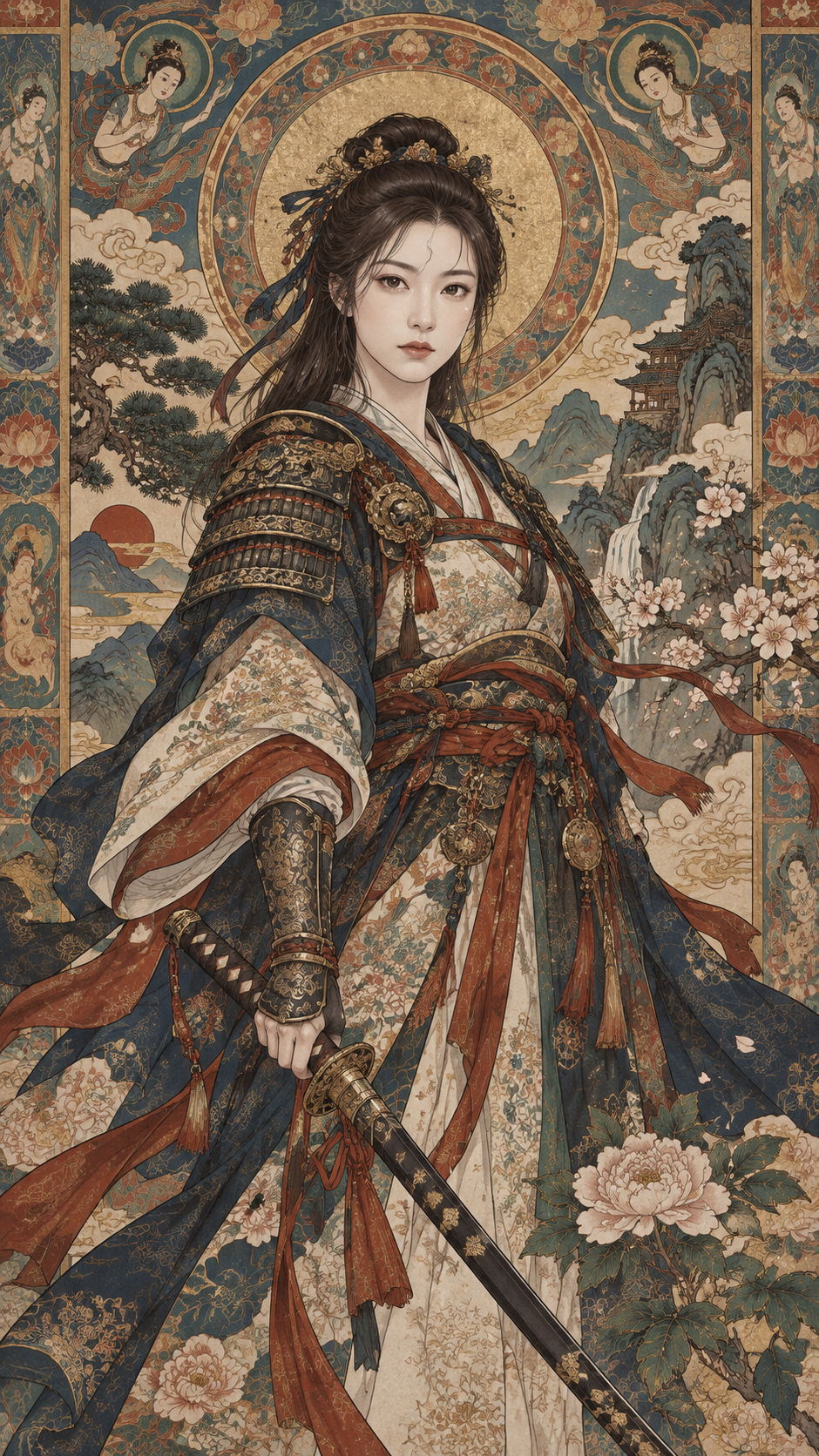 敦煌工笔与江户木版画风原创战士插画