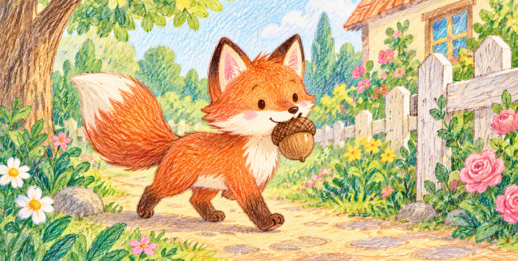 温馨彩铅绘本风格插画