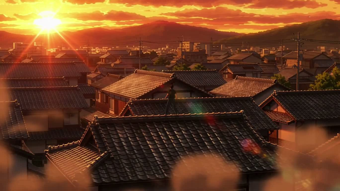 黄昏屋顶的橙蓝灵气