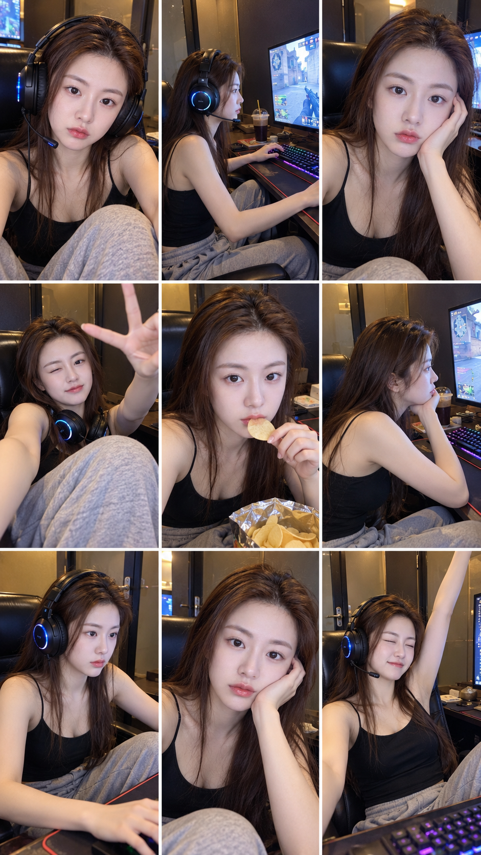 Internet Cafe Private Room Gaming Companion Candid Photo Grid