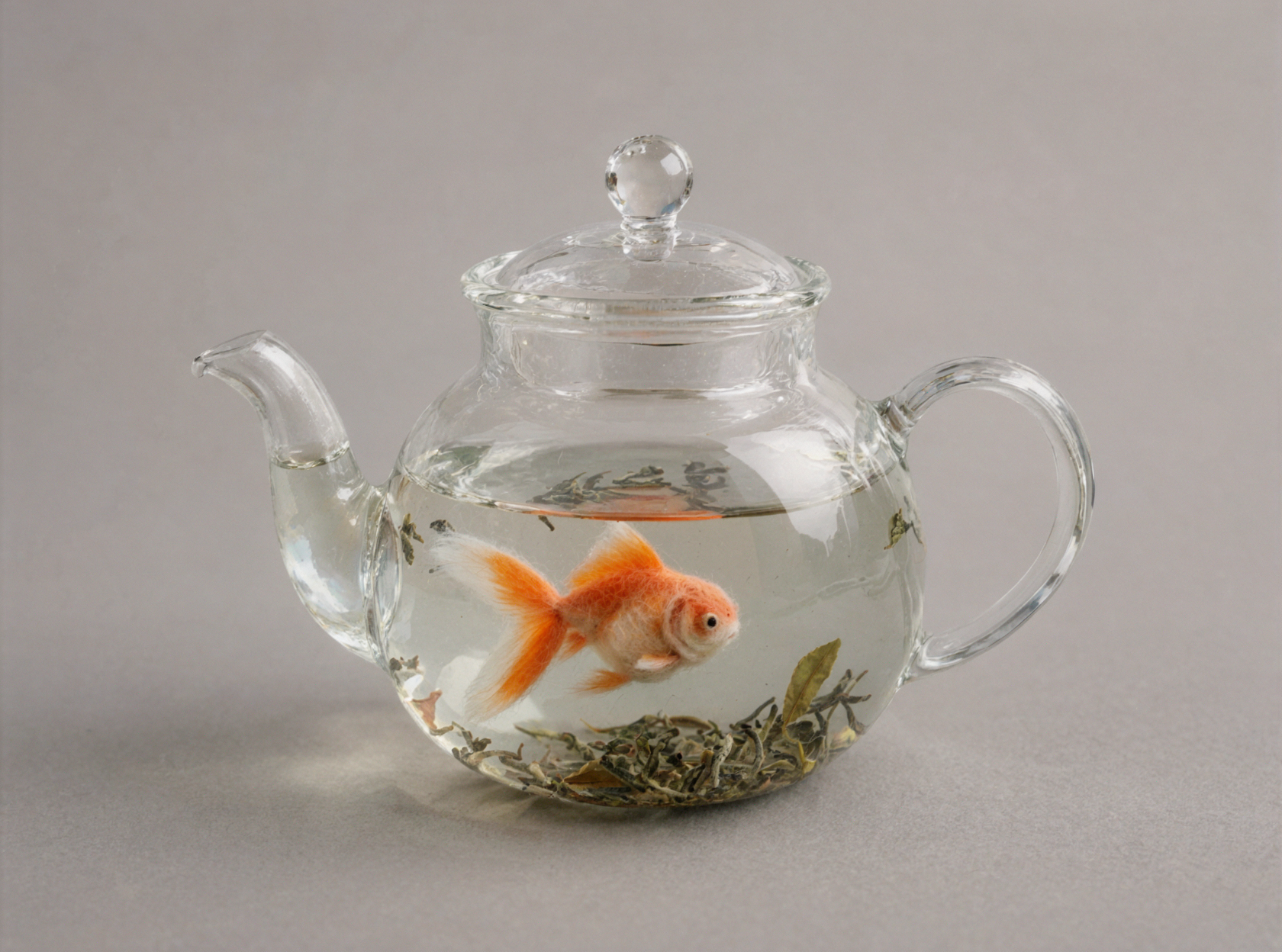 Théière en verre poisson rouge · Feutre de laine