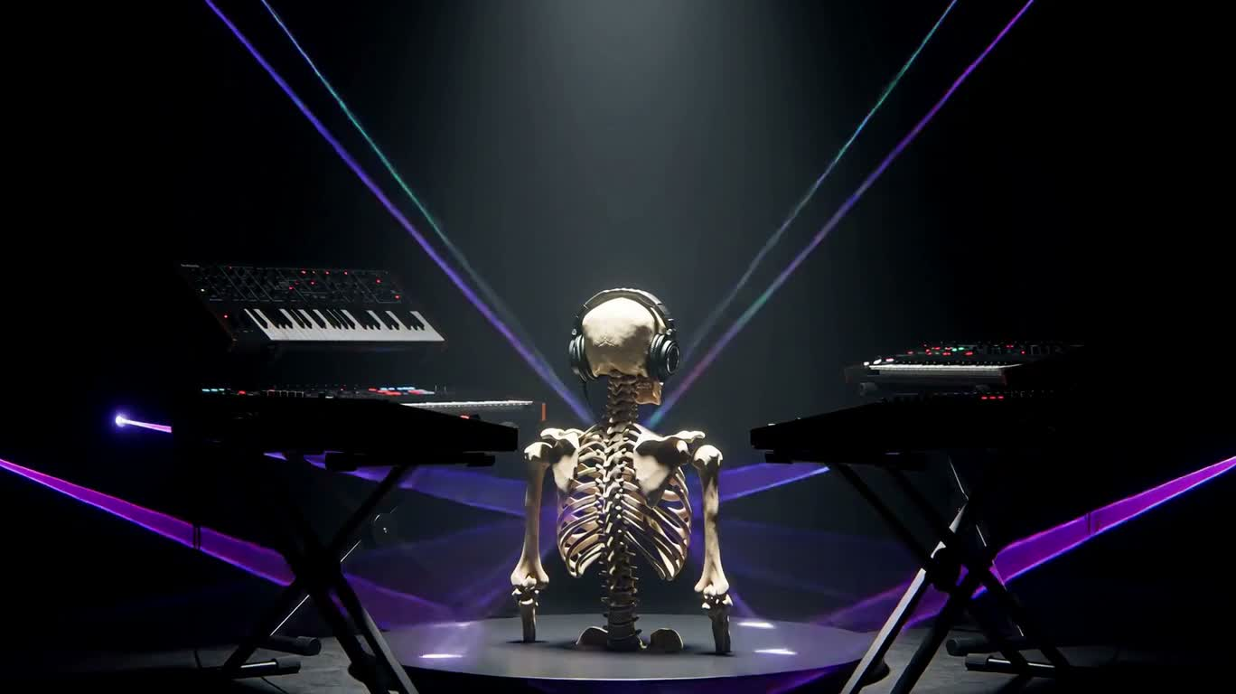 Crâne néon synthwave