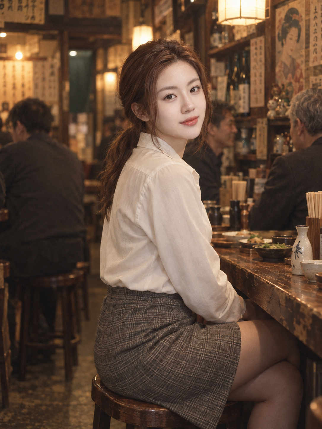 暖色居酒屋回眸人像