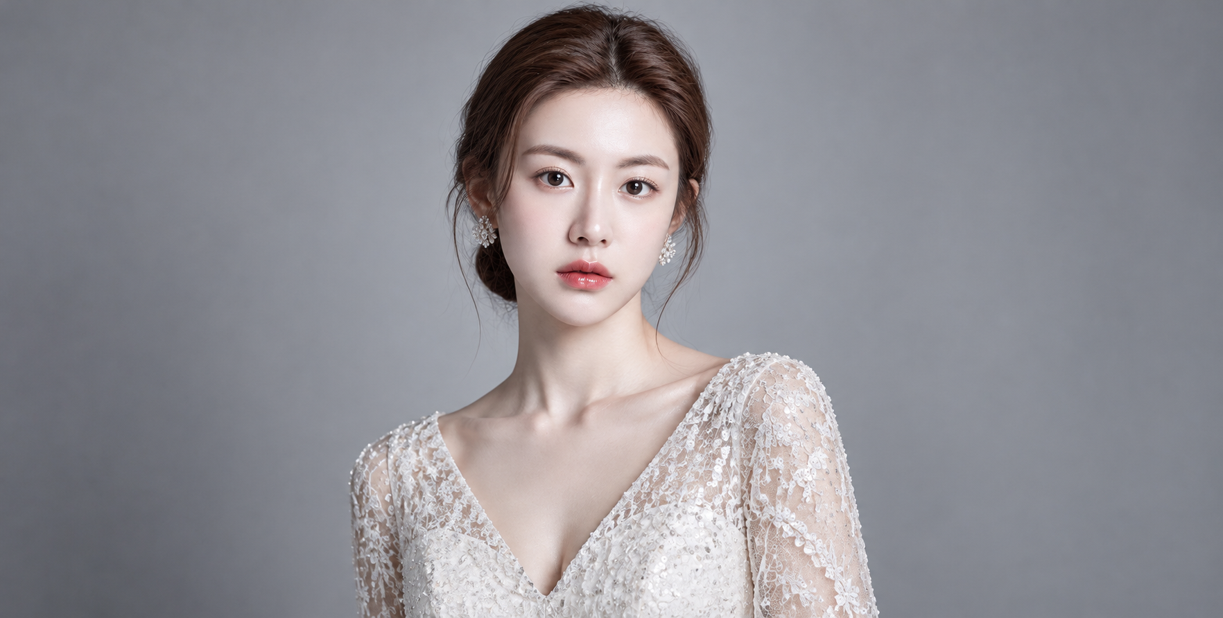 Portrait de mode en robe blanche en dentelle à sequins