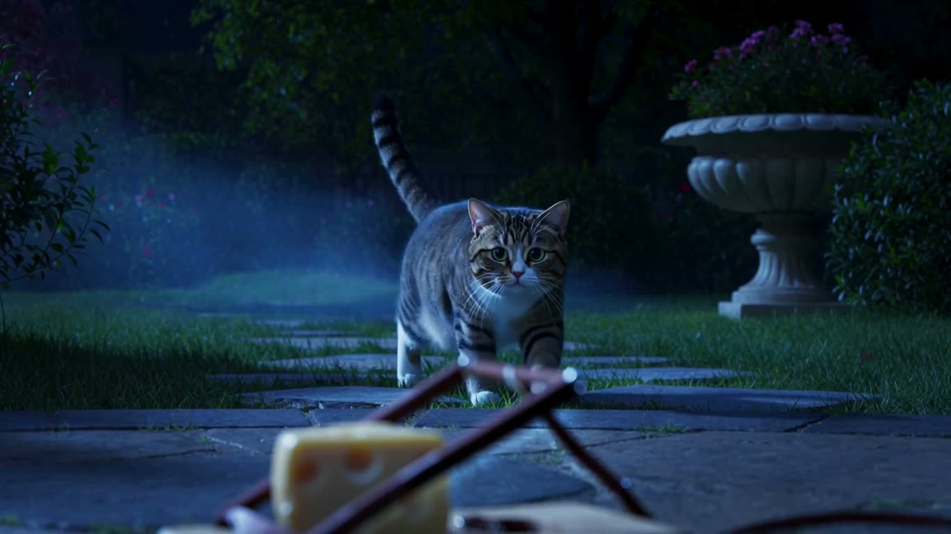 月光下的奶酪捕猫趣景