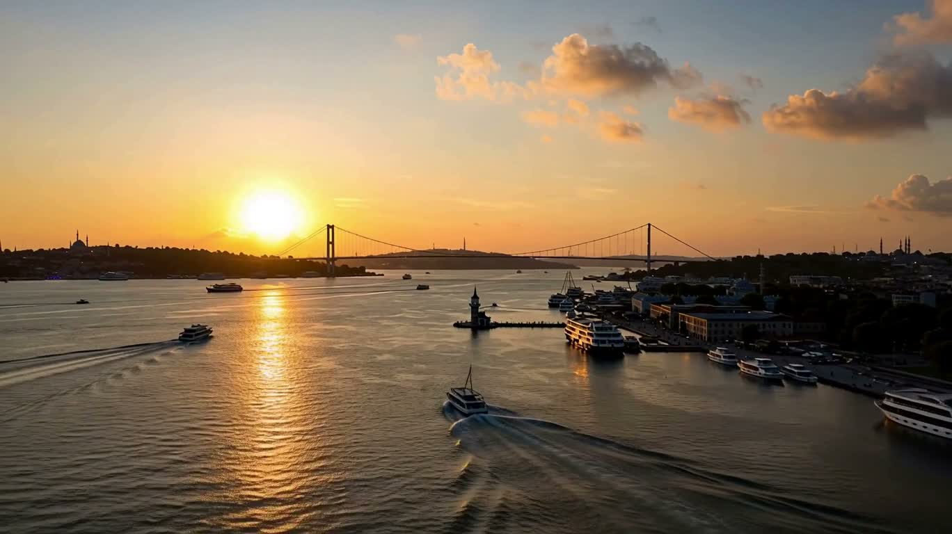 Vue aérienne d'Istanbul du crépuscule doré à la nuit