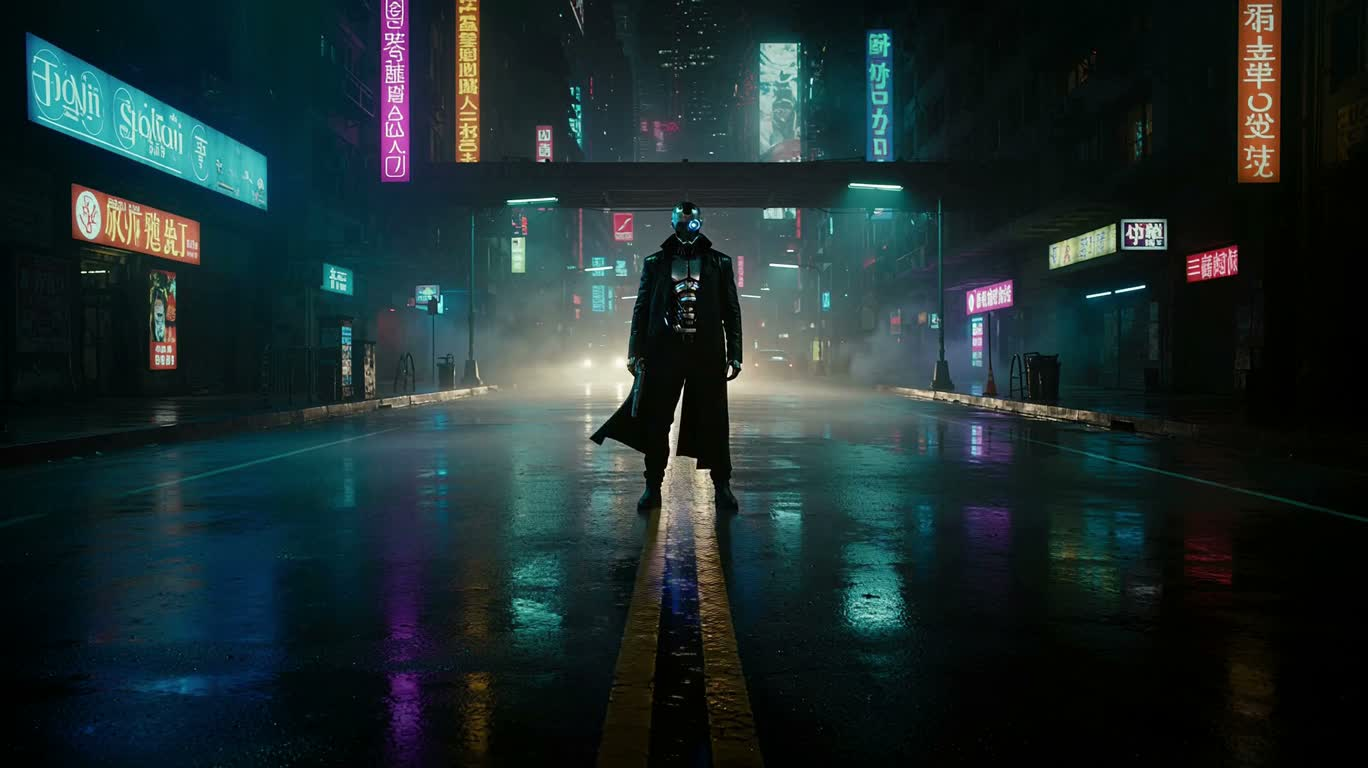 Xạ thủ cyber trong đêm mưa neon