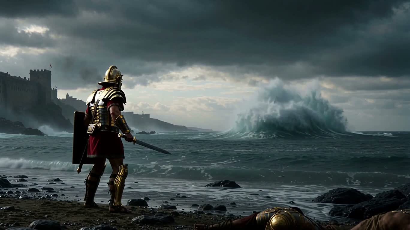 Roman Soldier Battling a Sea Monster