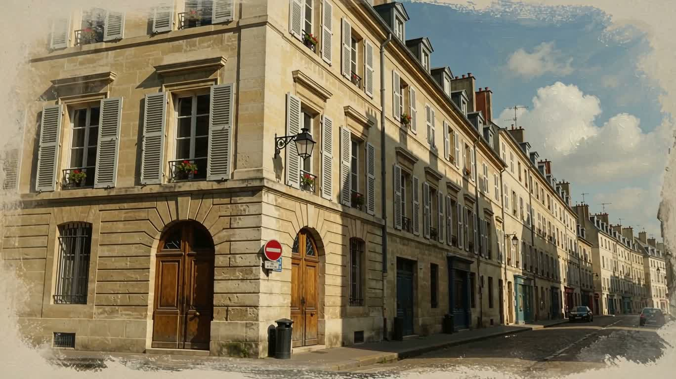 Cảnh phố Paris hoang vắng: cắt dán giấy xé và tự sự hội họa sơn dầu — AI video creation