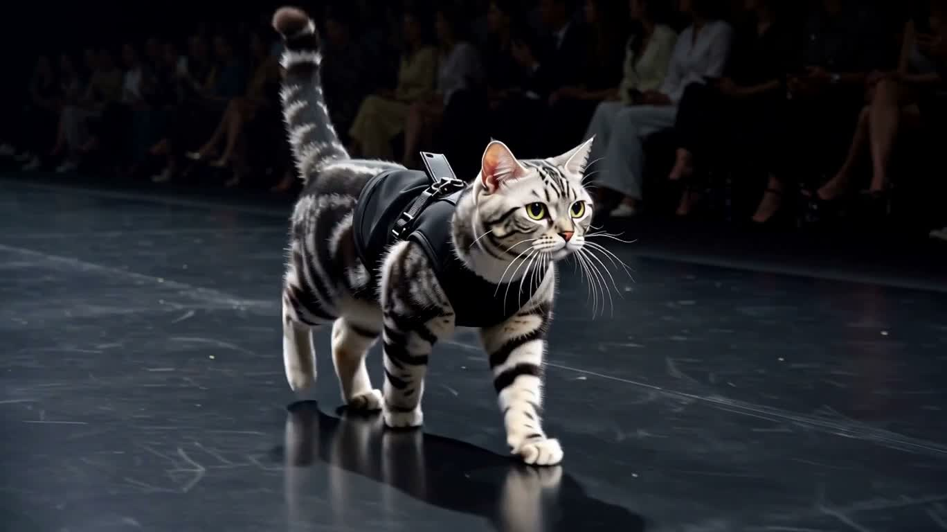 Smiling Cat on the Fashion Runway