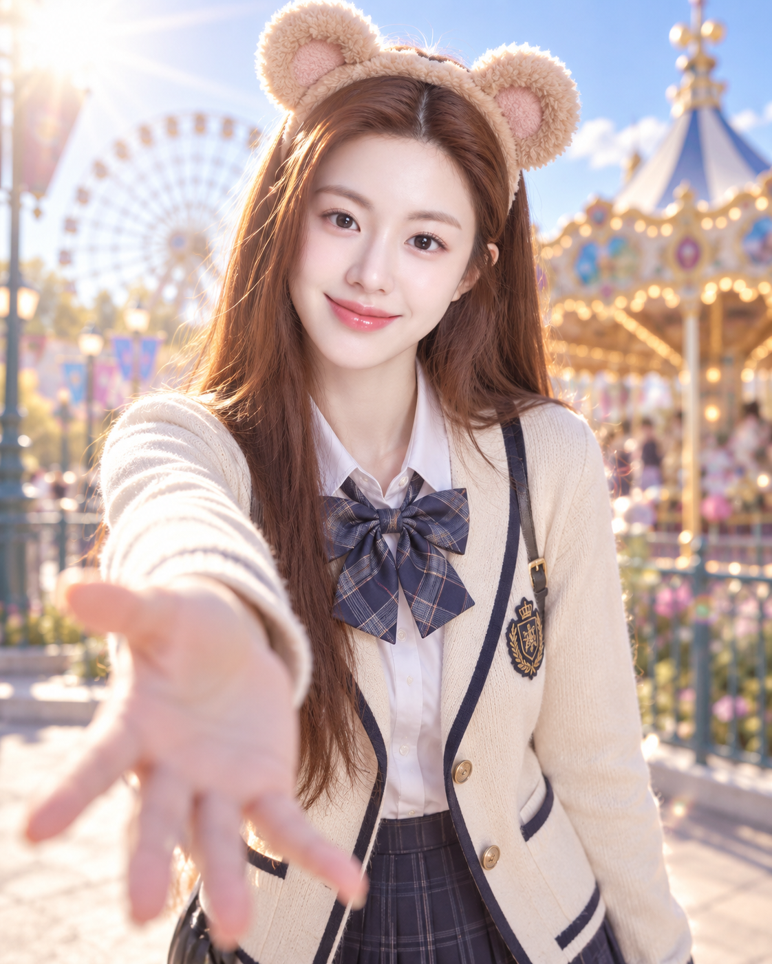 游乐园里向你伸出手的元气少女 — AI image creation
