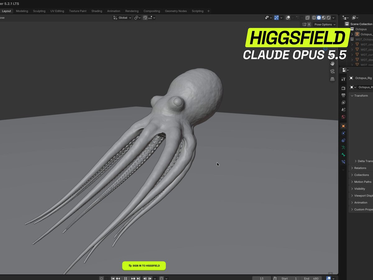 游戏级章鱼3D模型 — AI video creation