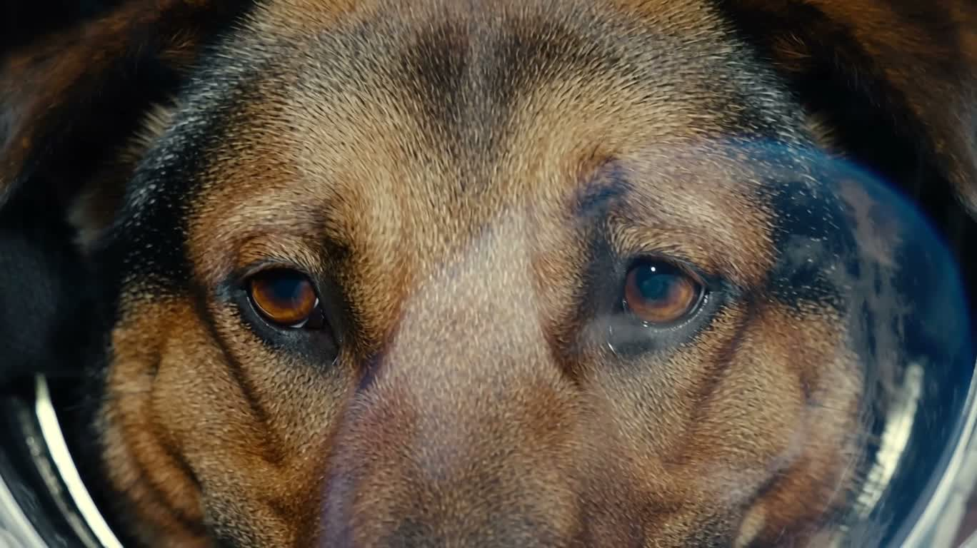 Chien spatial contemplant la planète bleue
