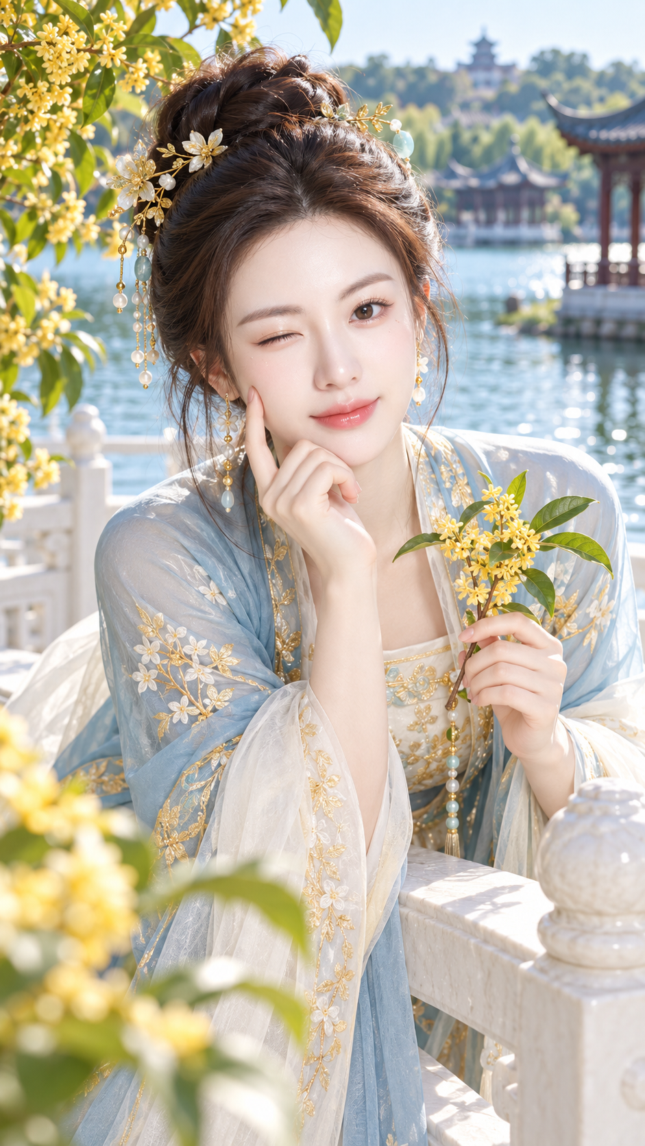 金桂湖光妆成年东方古典贵女人像封面 — AI image creation