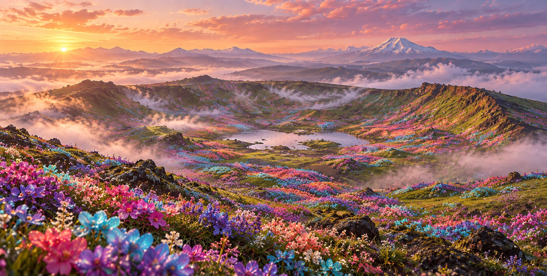 永遠の春 火山のネオン花海