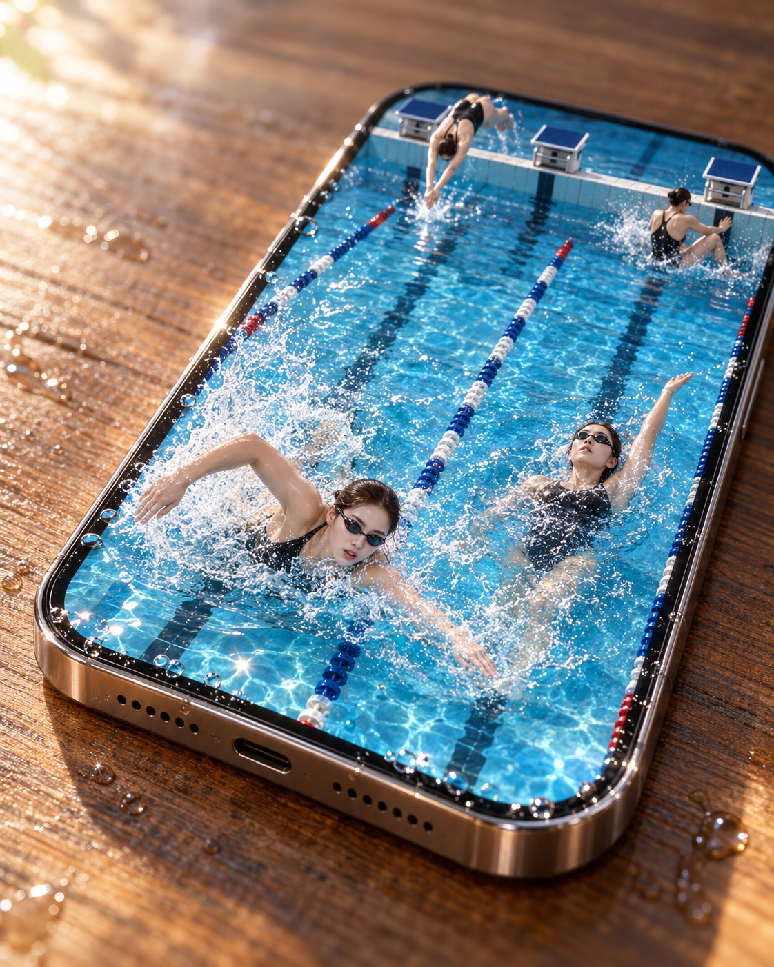 Course de piscine miniature sur écran de téléphone