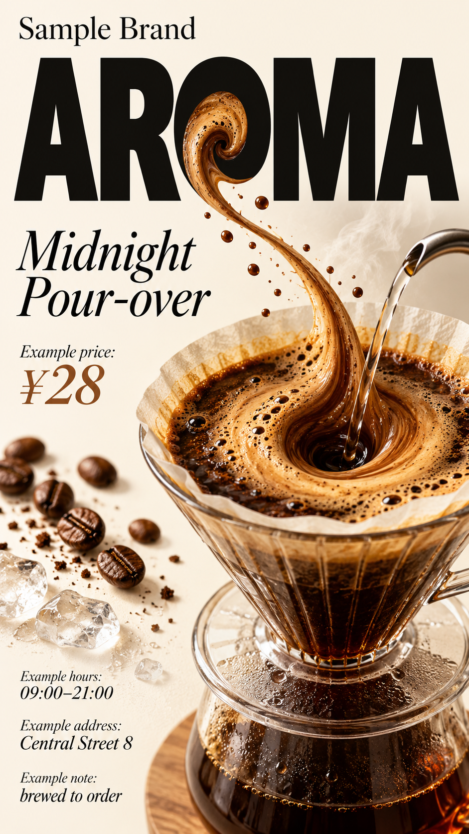 Modèle d'affiche typographique physique tourbillon de café