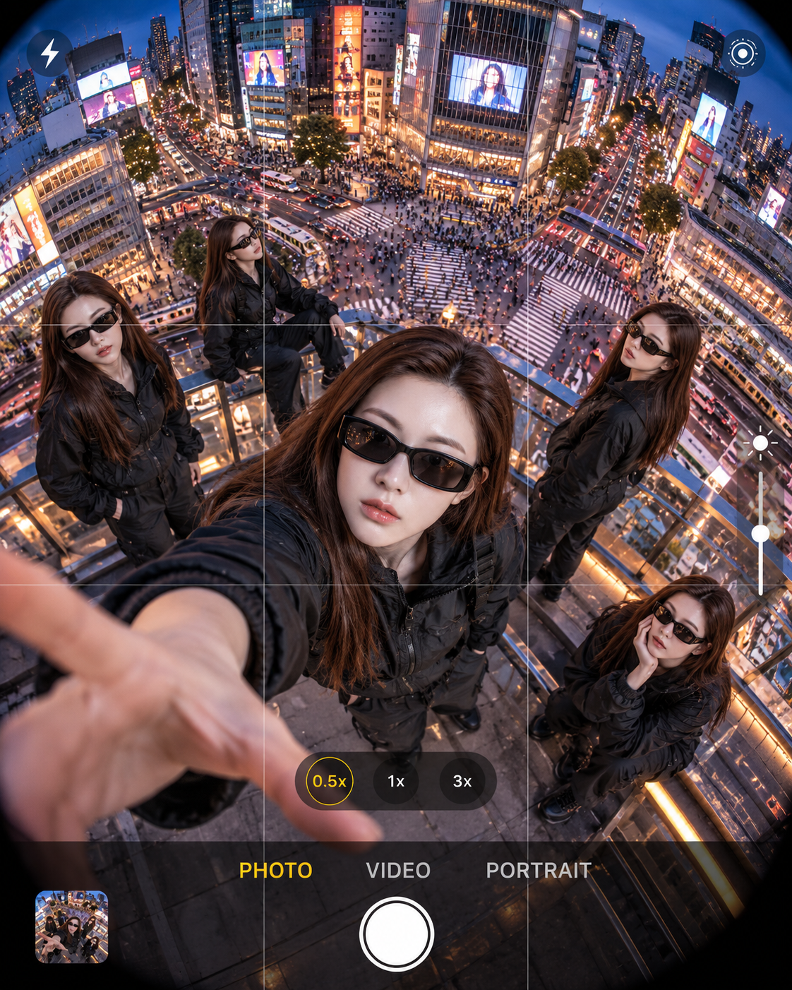 涩谷蓝调时刻鱼眼多重街头肖像 — AI image creation