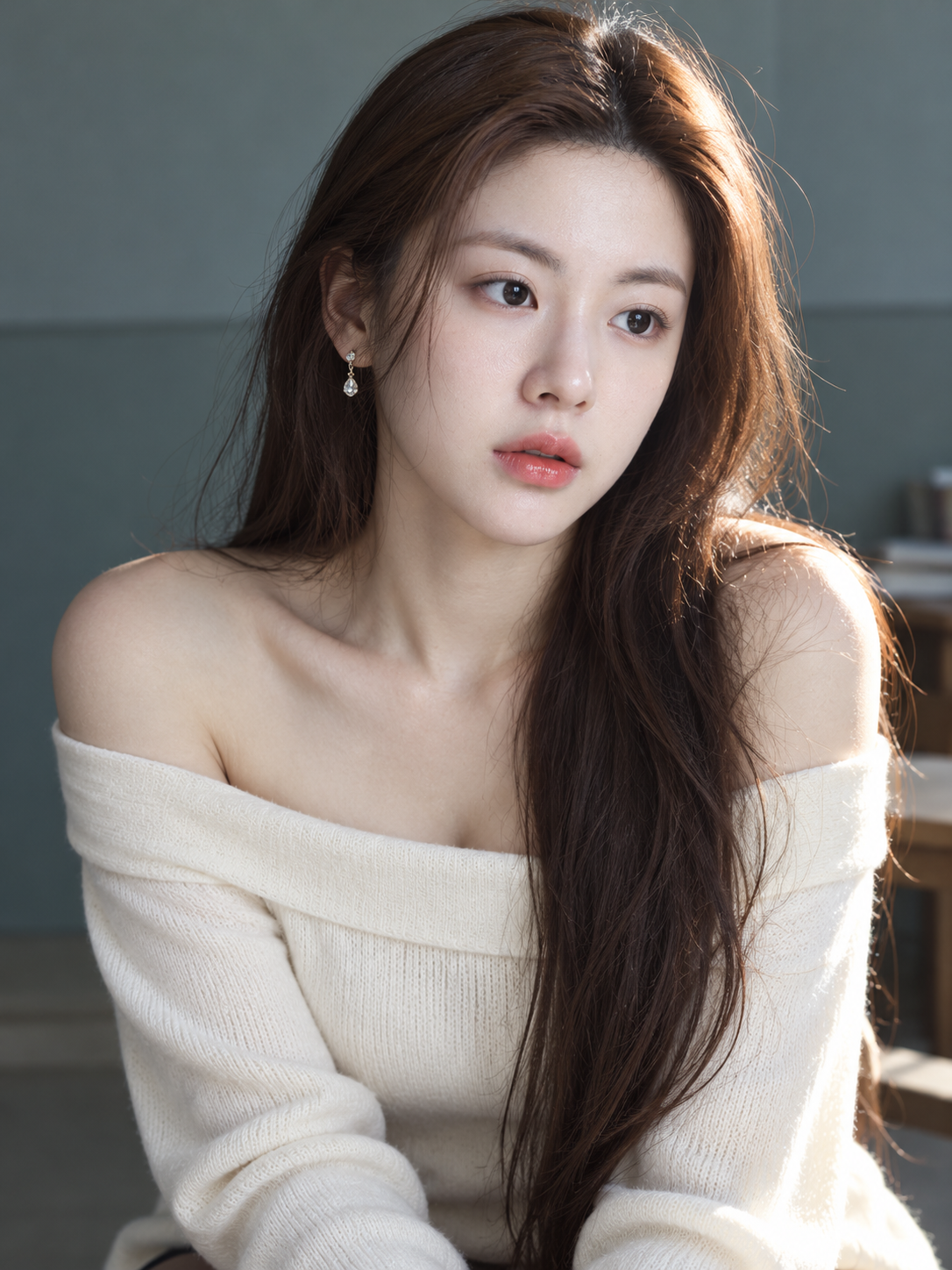 21岁韩国女性窗边自然光精致肖像 — AI image creation