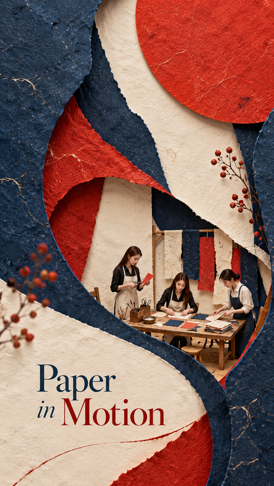 手工纸艺构造与微缩叙事文化海报