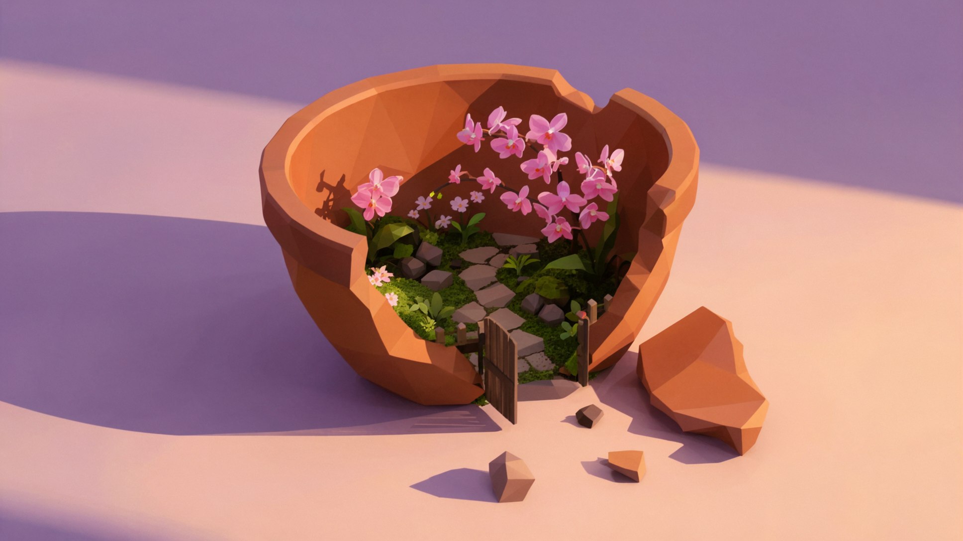 Printemps en pot de terre · Low Poly — AI image creation